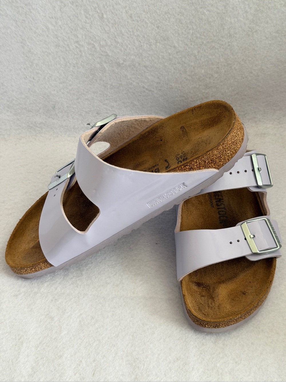 Birkenstock Arizona Patent Double-Buckle Sandal in Light Lavender - Picture 3 of 5